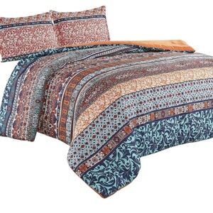 Boho Queen Bedding with Blue Pillow Shams